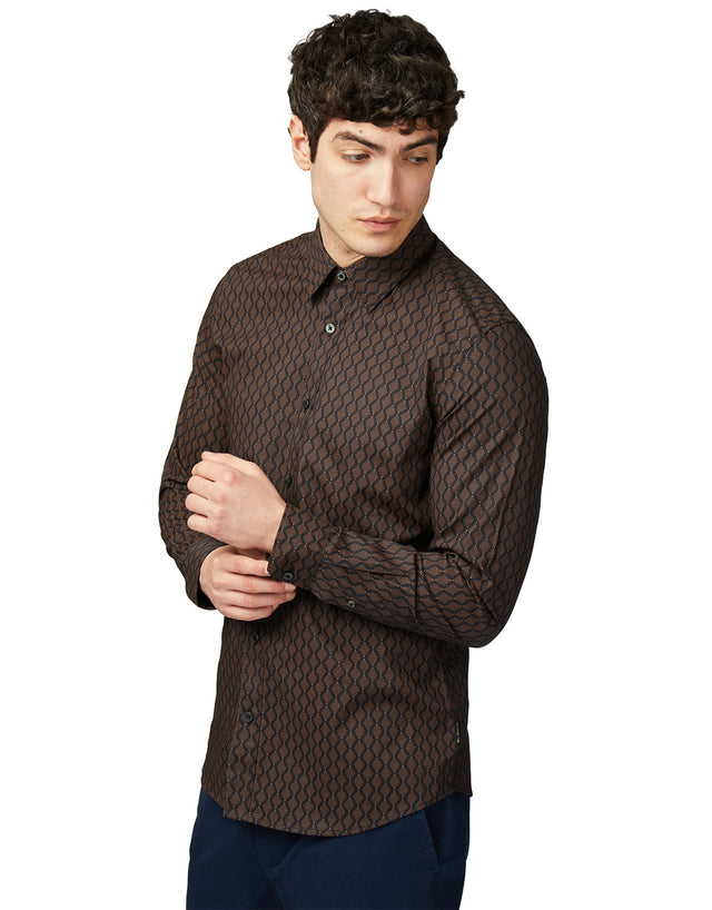 Ben Sherman Linear Geo Print Black Shirt