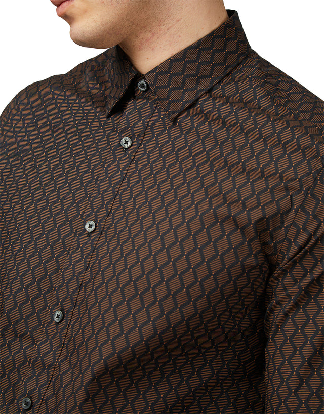 Ben Sherman Linear Geo Print Black Shirt