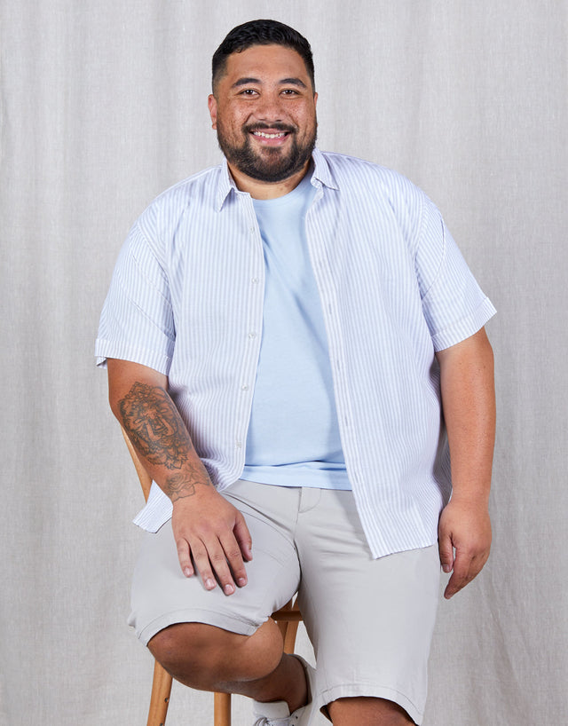 Raglan Light Grey Stripe Short Sleeve Shirt