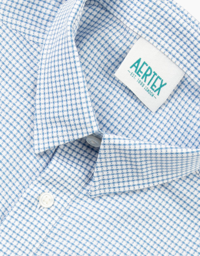 Aertex Taunton Blue Micro Check Short Sleeve Polo Shirt