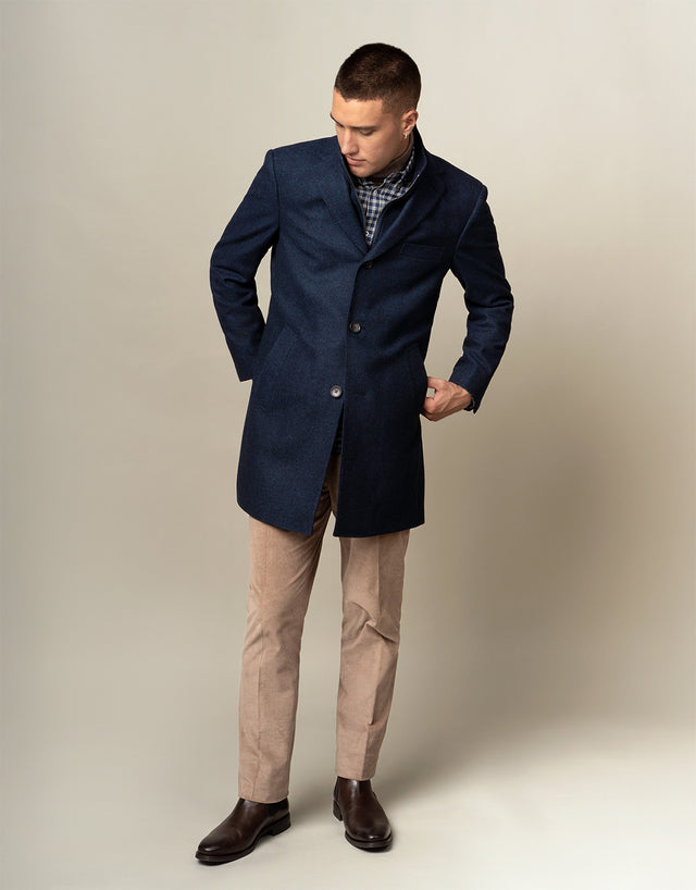 Compton Navy Herringbone Overcoat