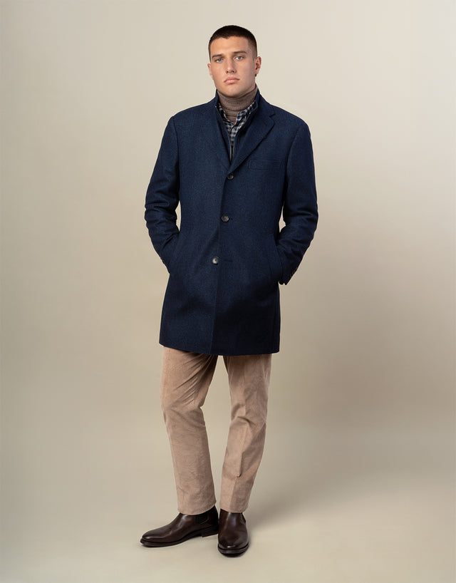 Compton Navy Herringbone Overcoat
