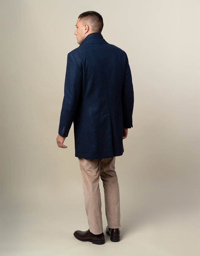Compton Navy Herringbone Overcoat