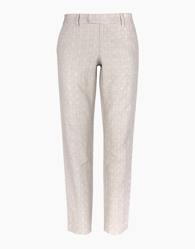 Enz Beige Check Linen Blend Trouser
