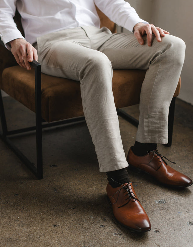 Enz Beige Check Linen Blend Trouser