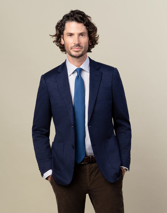 Pearse Navy Hopsack Knit Blazer