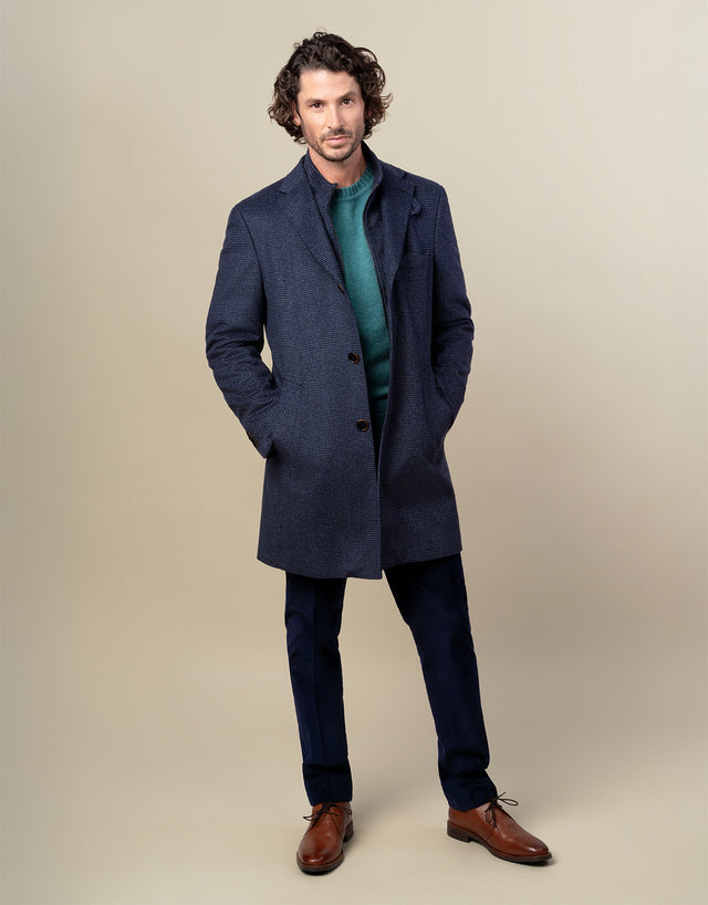 Compton Blue Houndstooth Overcoat