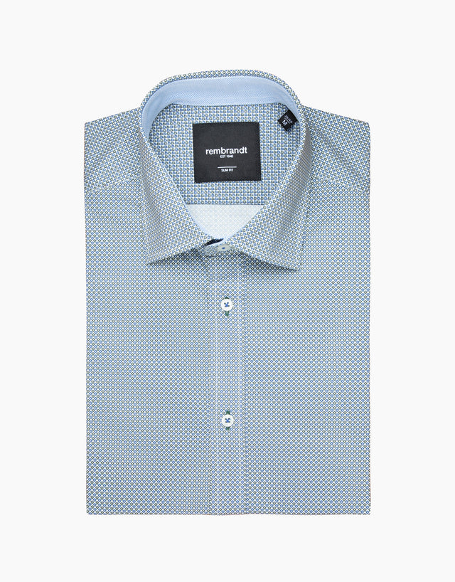 Barbican Green & Blue Geo Print Shirt