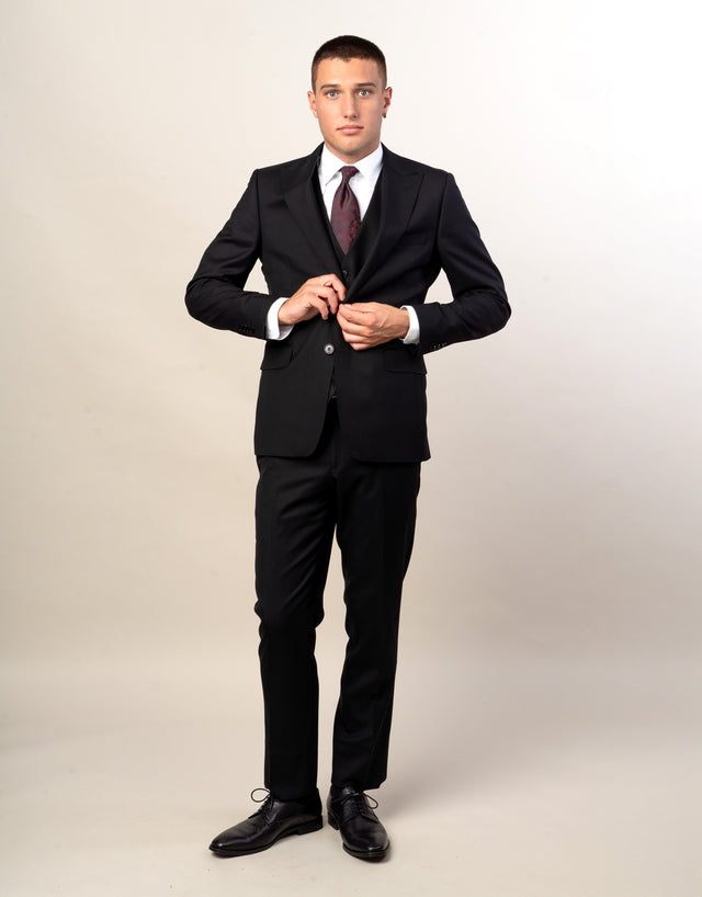 Lyon Jet Black Peak Suit Jacket