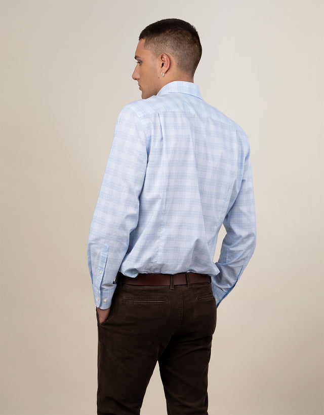 Sinatra Light Blue Glen Check Shirt