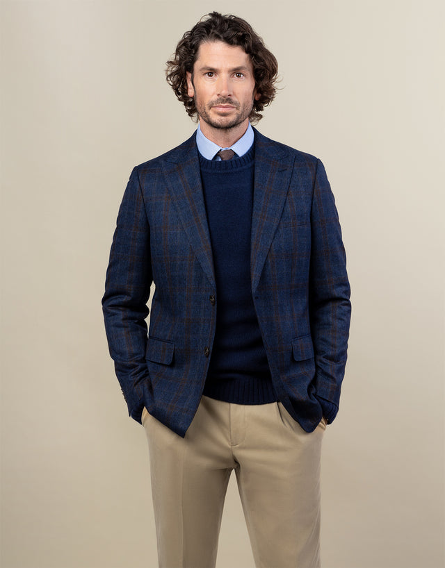 Lyon Navy & Brown Windowpane Check Blazer