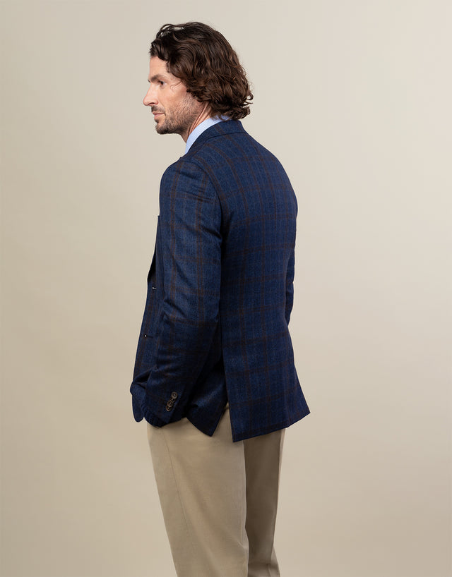 Lyon Navy & Brown Windowpane Check Blazer
