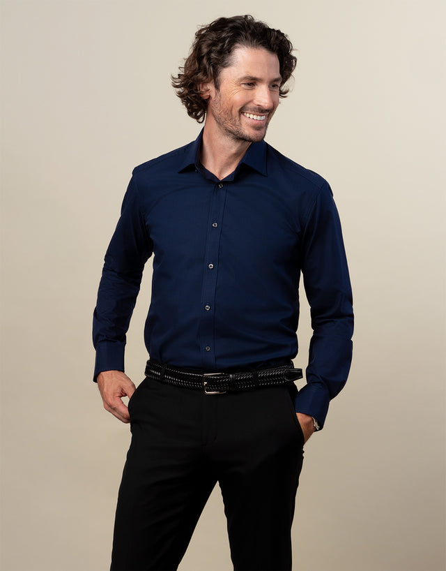 London Navy Plain Poplin Shirt