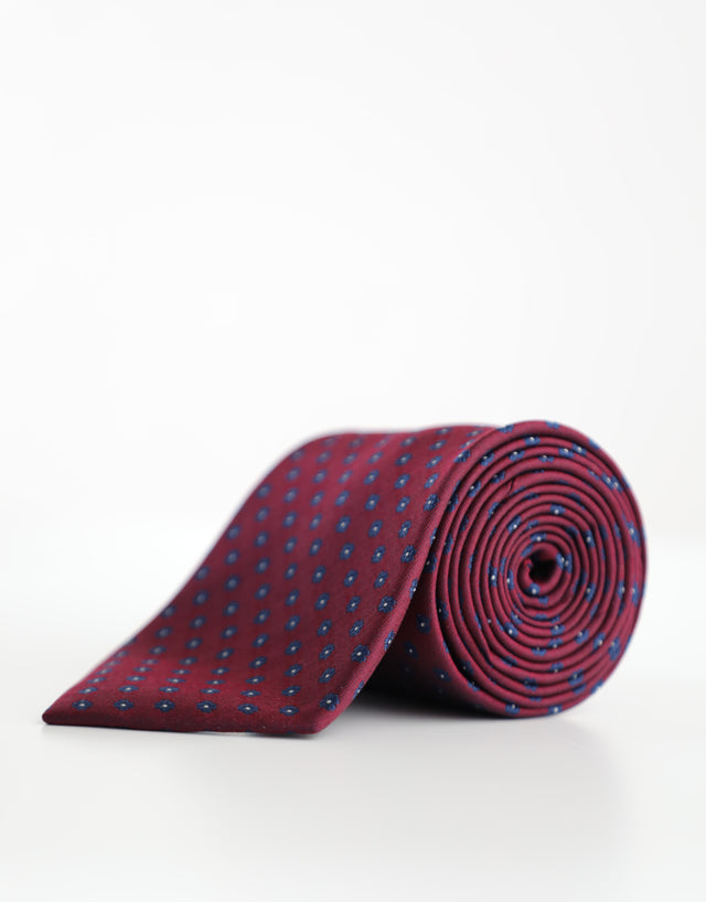 Burgundy & Navy Floral Geometric Silk Tie