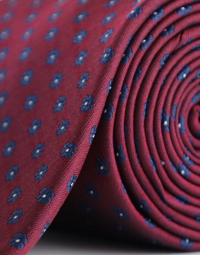 Burgundy & Navy Floral Geometric Silk Tie