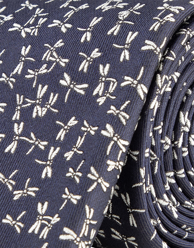 Navy & White Dragonfly Silk Tie
