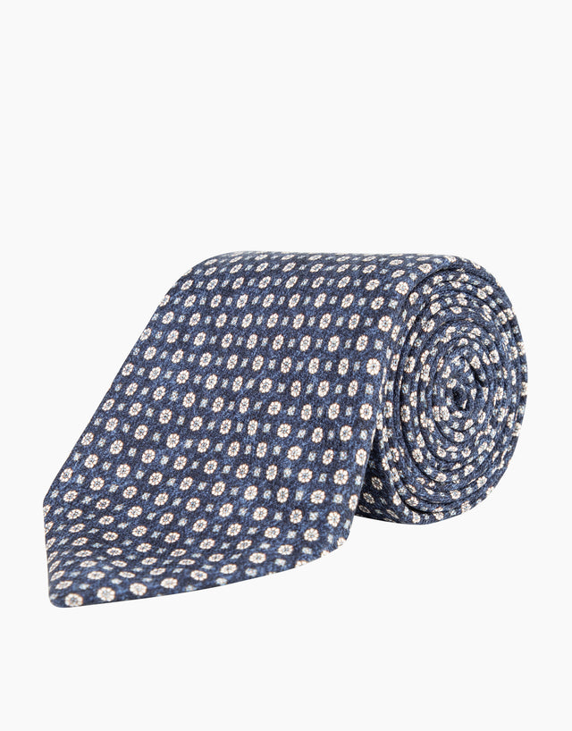 Blue & White Geometric Silk Tie