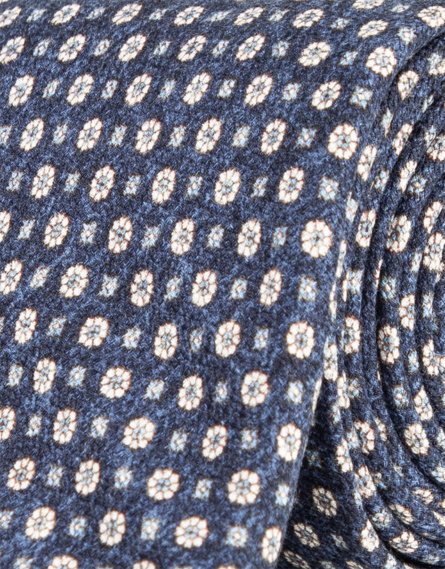 Blue & White Geometric Silk Tie