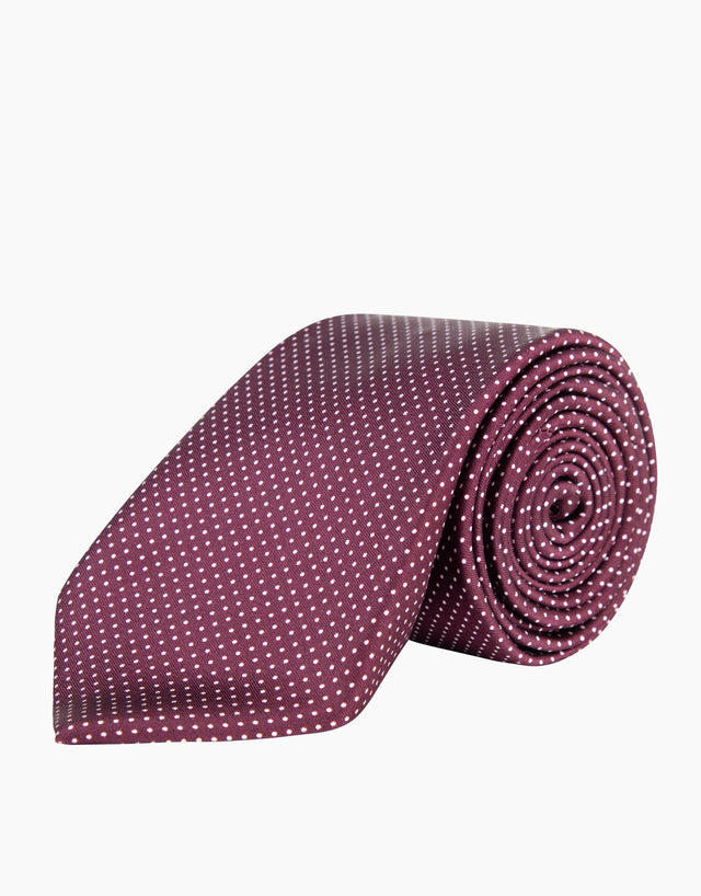 Burgundy & White Polka Dot Silk Tie