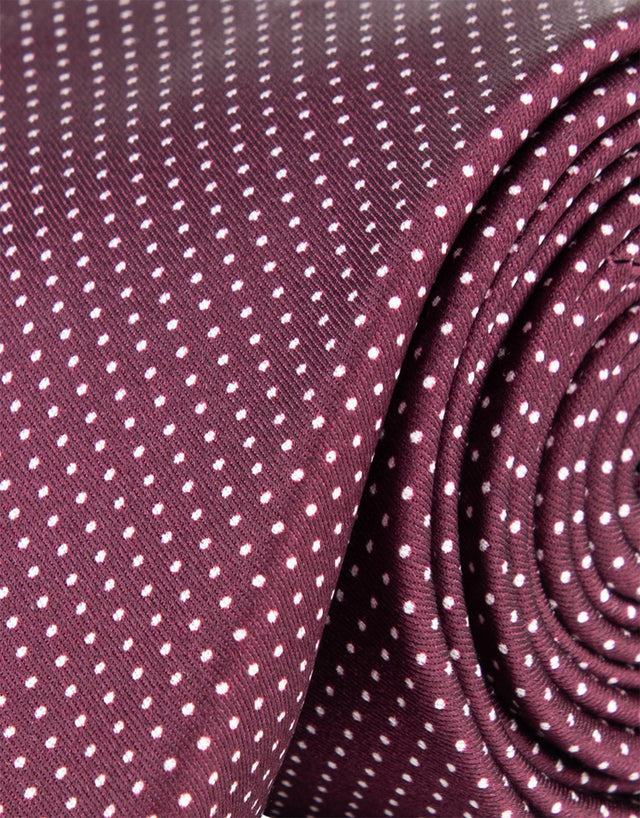 Burgundy & White Polka Dot Silk Tie