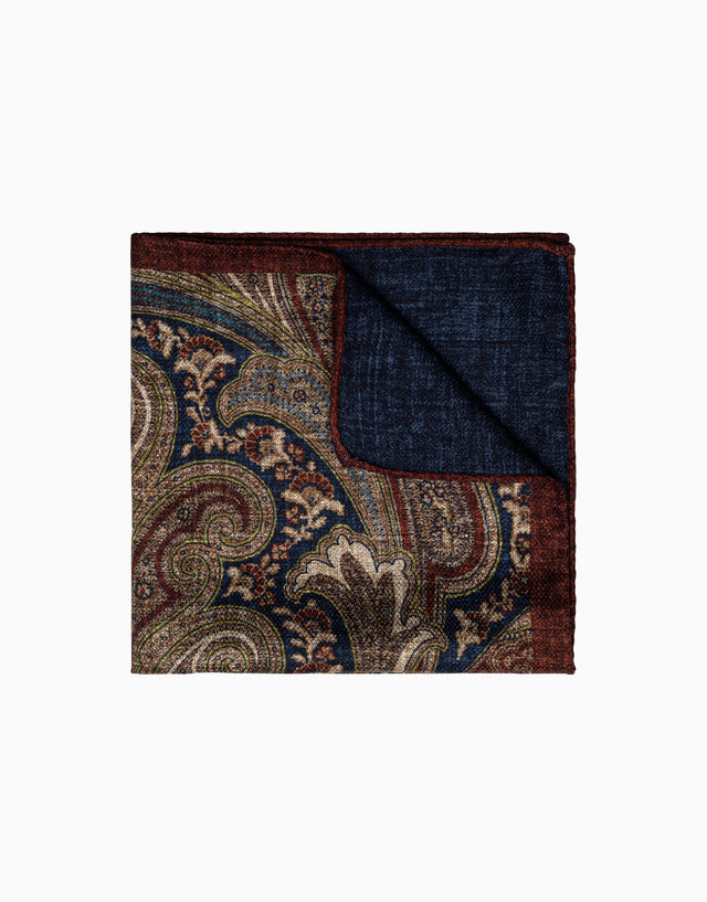 Rust & Indigo Paisley Reversible Pocket Square