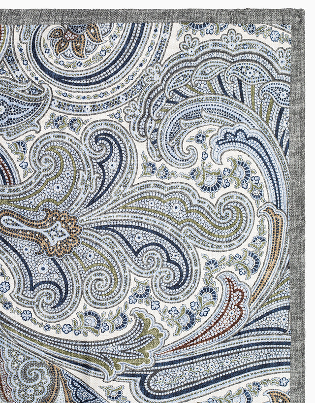 Light Blue & Cream Paisley Reversible Pocket Square