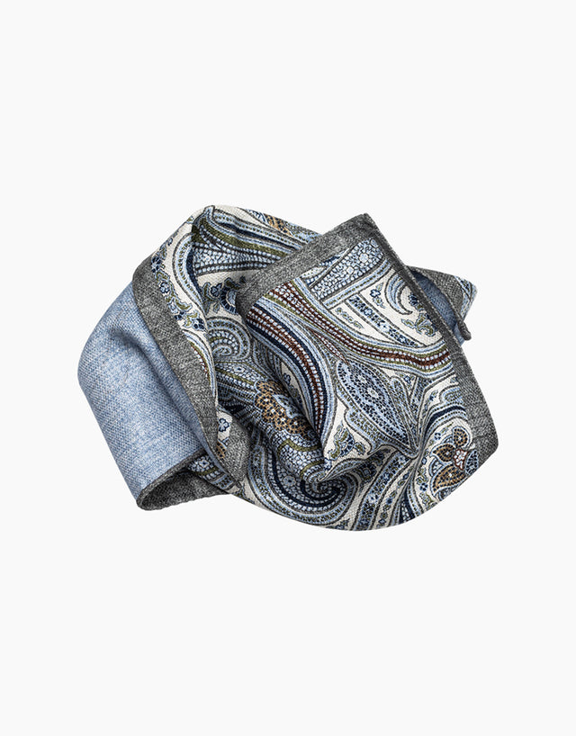 Light Blue & Cream Paisley Reversible Pocket Square