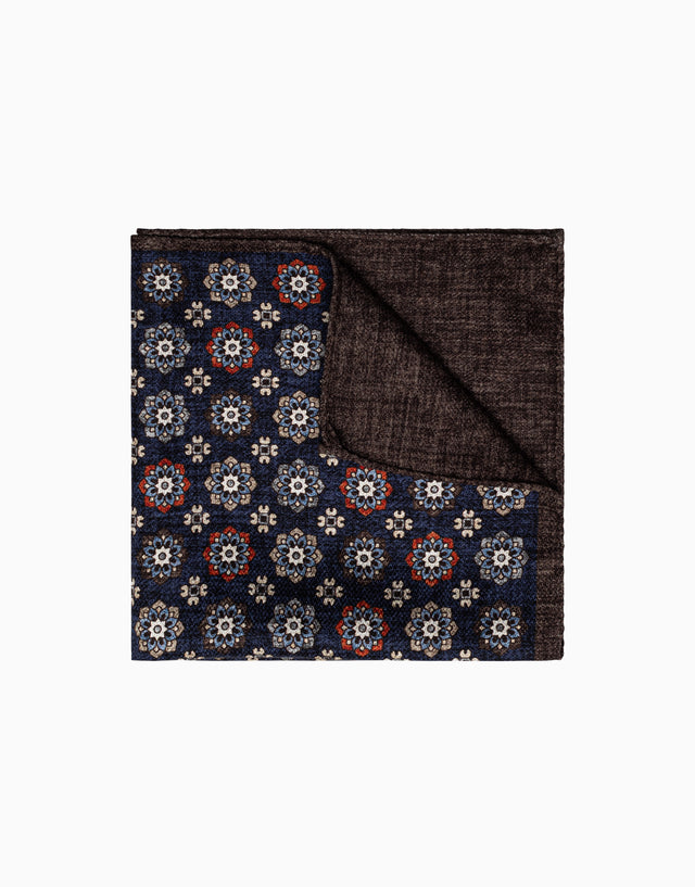 Indigo & Brown Floral Geometric Reversible Pocket Square