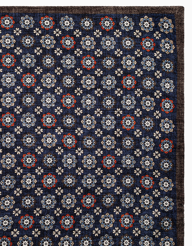 Indigo & Brown Floral Geometric Reversible Pocket Square