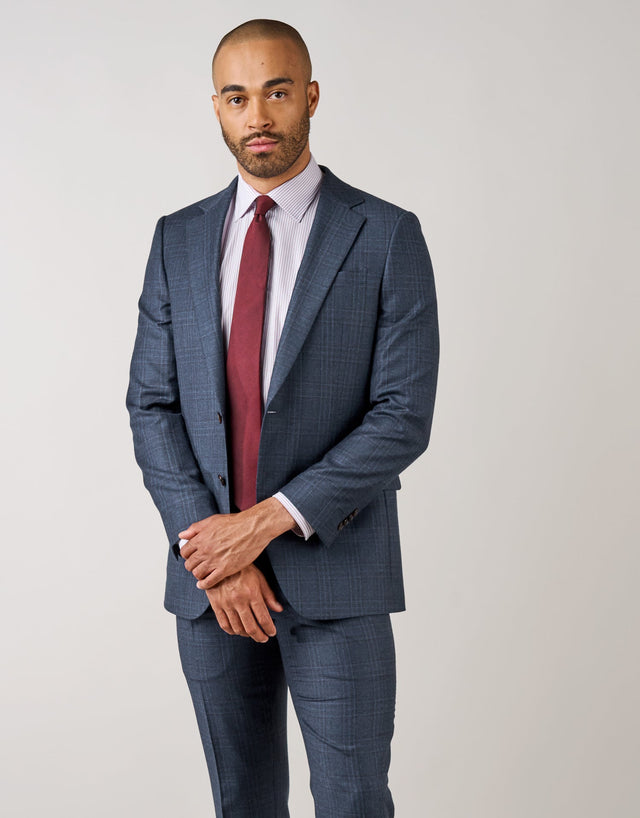 Cooper Blue & Burgundy Check Two Piece Suit