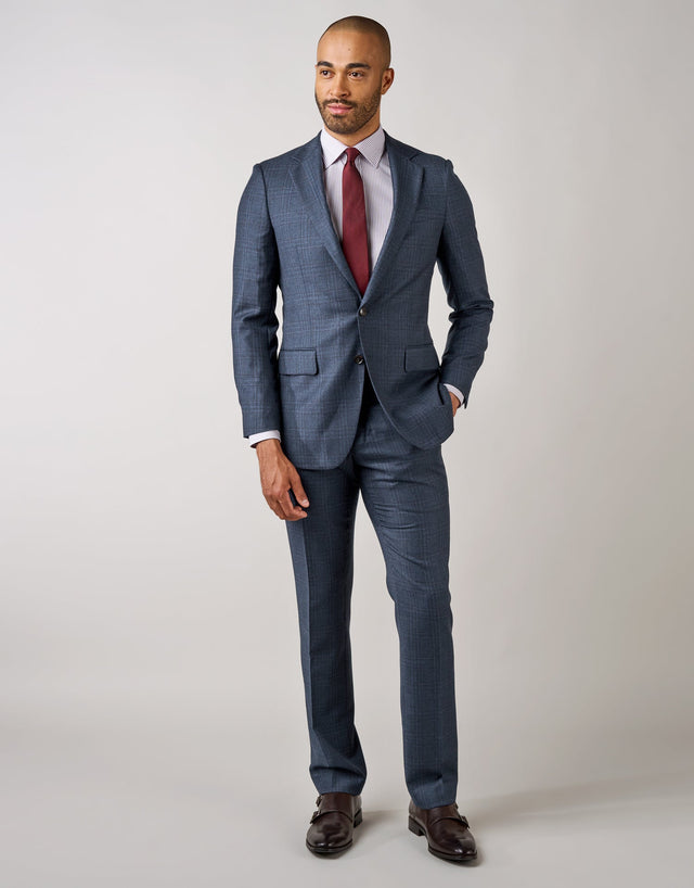Cooper Blue & Burgundy Check Two Piece Suit