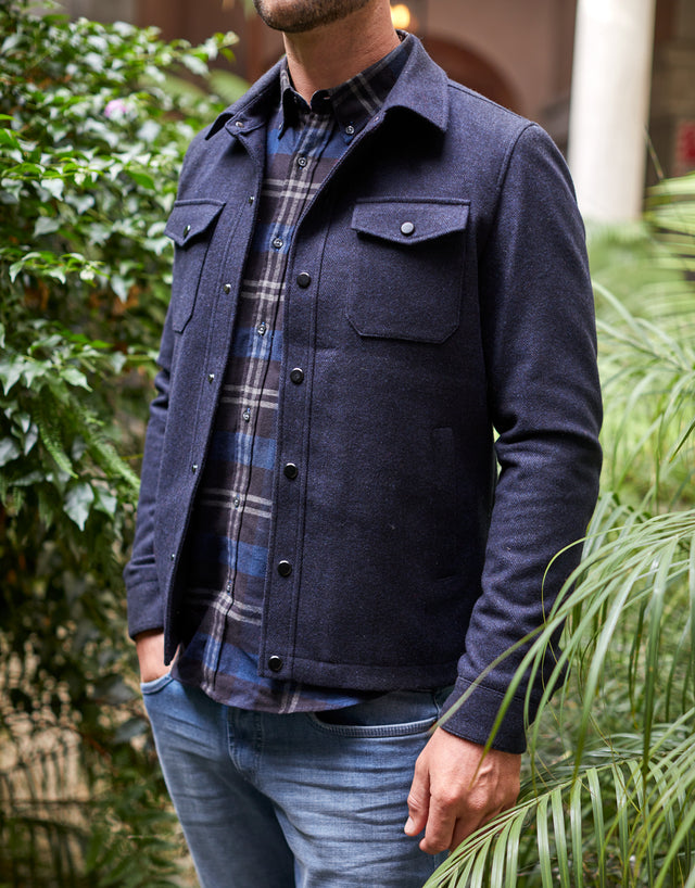 Makara Patch Pocket Navy Herringbone Overshirt