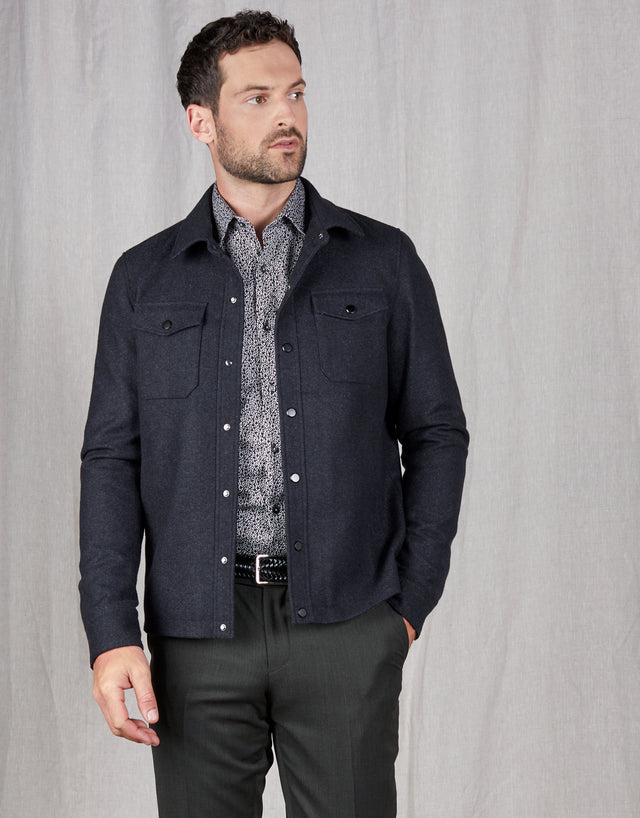 Makara Patch Pocket Navy Herringbone Overshirt