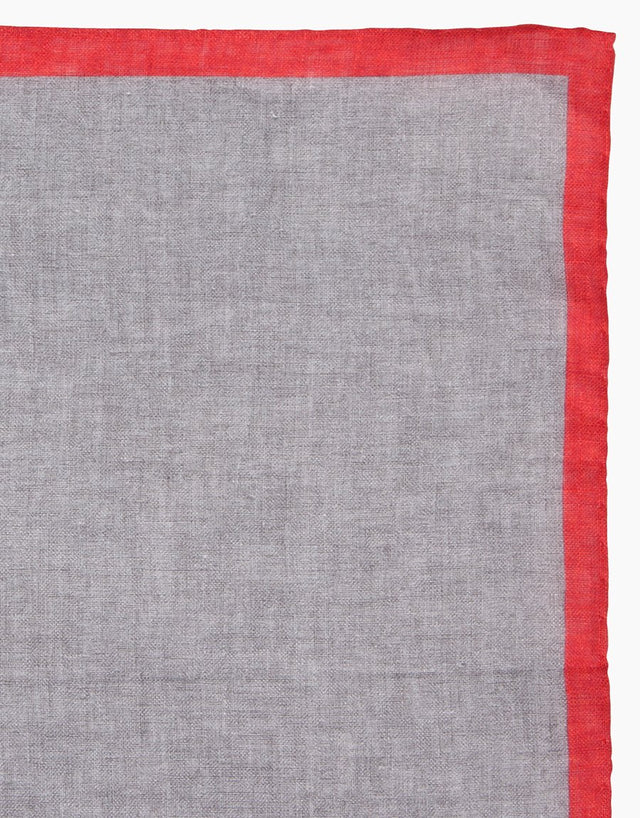 Grey with Red Boarder Linen Pocket Square