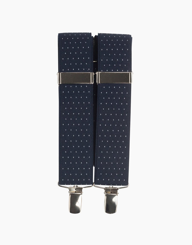 Y Back Navy/White Pindot Suspender Clip Braces